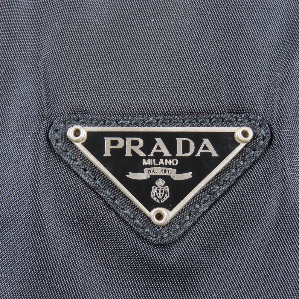 Prada Chain Shoulder Bag Triangle Logo Nylon Leather Black - Picture 6 of 15